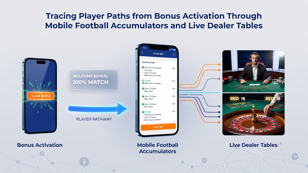 Mobile Schnittstelle zeigt Übergang von Fußball-Akkumulatoren zu Live-Dealer-Tischspielen